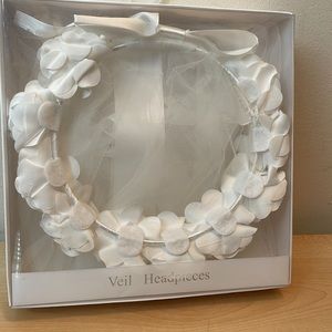 Edgehill Collection White Flower Halo with Lace Veil Trim Headpiece